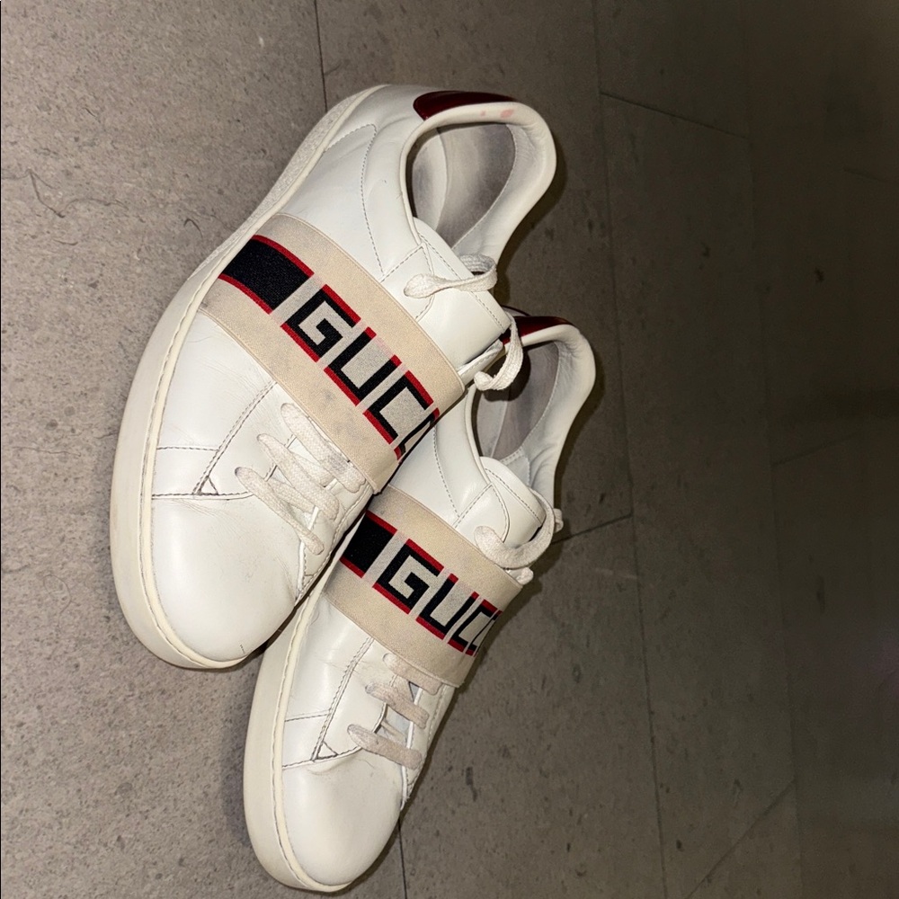 Gucci White Sneakers with Red and Black Accents